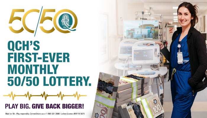 QCH 50/50 lottery, nurse standing beside equipment